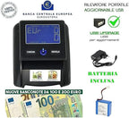 Rilevatore DI SOLDI FALSI Verifica Banconote False EURO CON BATTERIA RICARICABILE E CONTA BANCONOTE