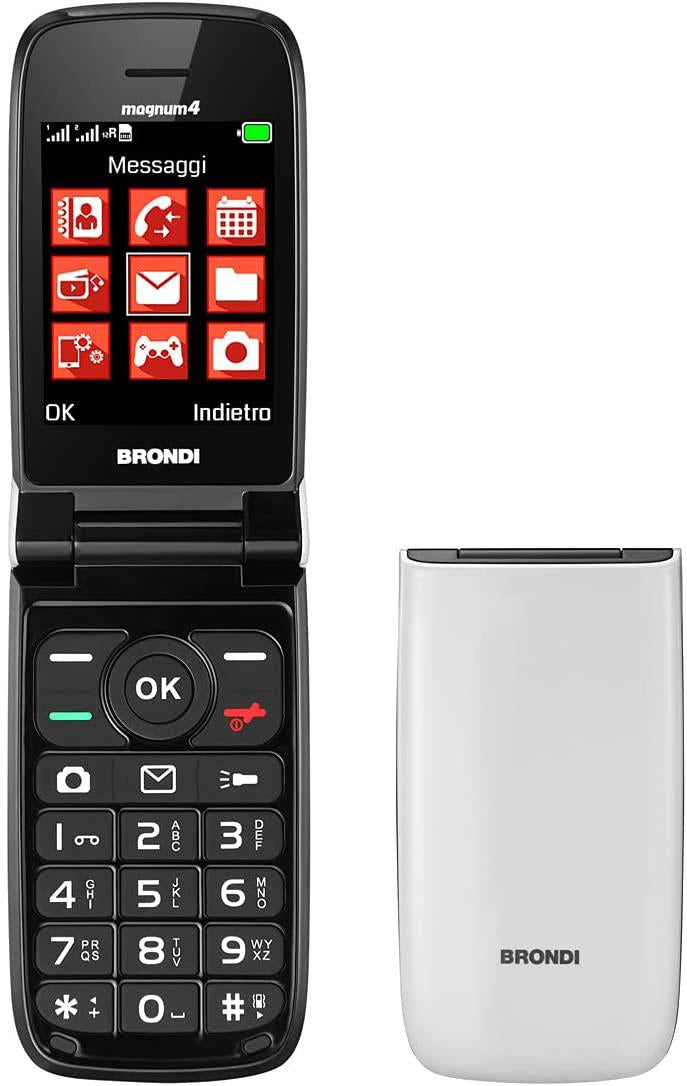 BRONDI MAGNUM 4 NERO, ROSSO, BIANCO, GOLD – CELLULARE DUAL SIM CON DISPLAY GRANDE, FOTOCAMERA E BASE DI RICARICA | TECNOSOLUZIONISHOP