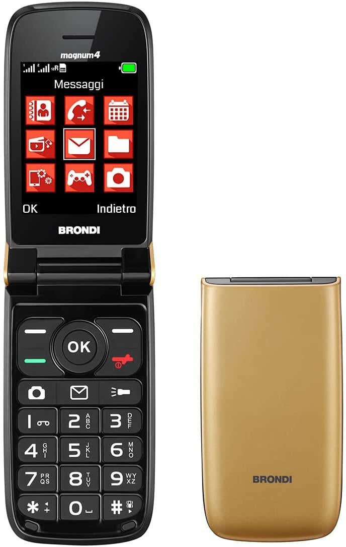 BRONDI MAGNUM 4 NERO, ROSSO, BIANCO, GOLD – CELLULARE DUAL SIM CON DISPLAY GRANDE, FOTOCAMERA E BASE DI RICARICA | TECNOSOLUZIONISHOP