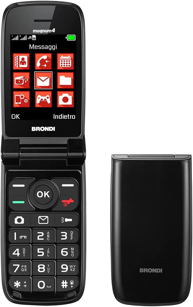 BRONDI MAGNUM 4 NERO, ROSSO, BIANCO, GOLD – CELLULARE DUAL SIM CON DISPLAY GRANDE, FOTOCAMERA E BASE DI RICARICA | TECNOSOLUZIONISHOP