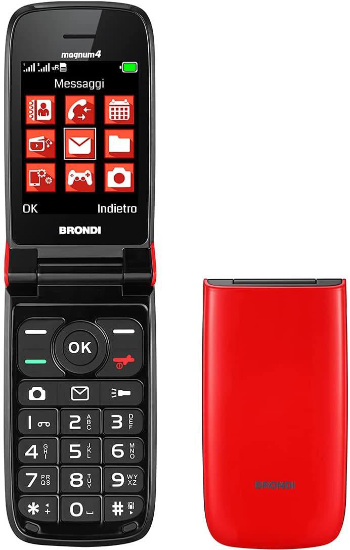BRONDI MAGNUM 4 NERO, ROSSO, BIANCO, GOLD – CELLULARE DUAL SIM CON DISPLAY GRANDE, FOTOCAMERA E BASE DI RICARICA | TECNOSOLUZIONISHOP